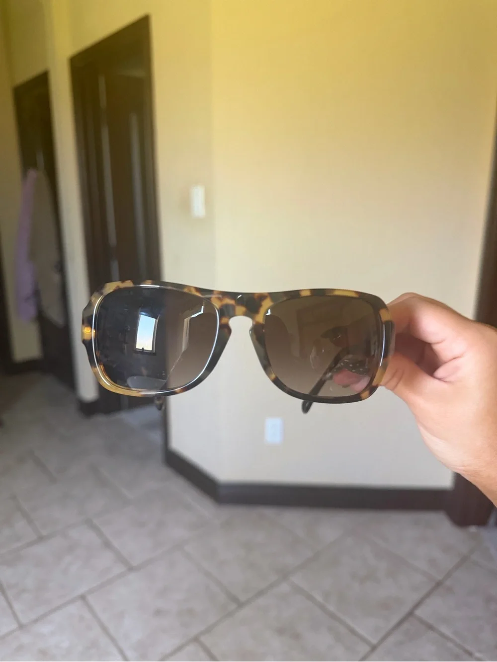 CHANEL Tortoise Shell Sunglasses with Black Crystal-Studded Temples